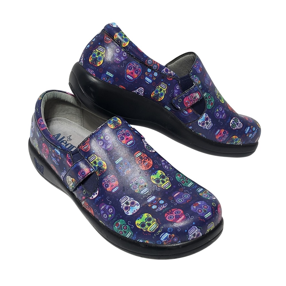Alegria Karmen Sugar Skull Clogs Womens 40 Navy Blue Day of the Dead KAR-484NXW